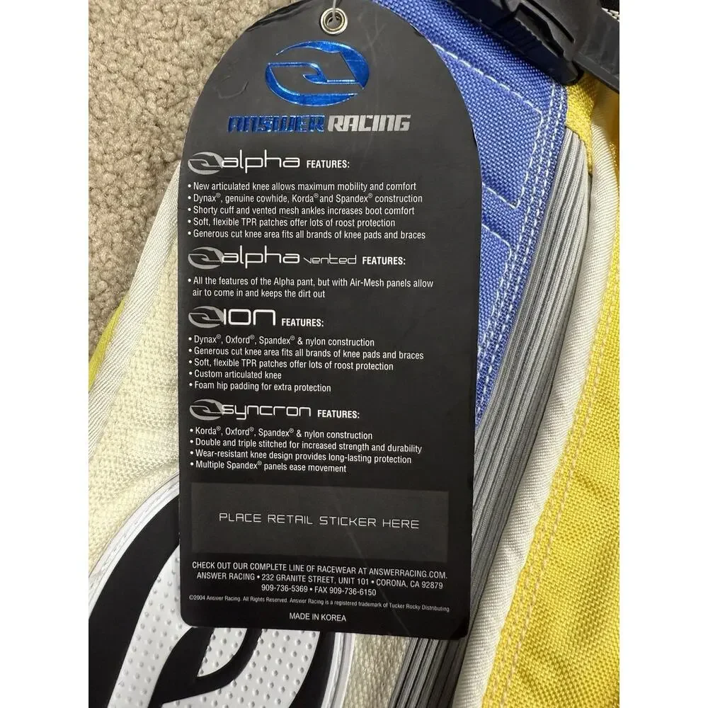 New Answer Racing Ion‎ Motocross VMX Pants Girls Size 18 Girls Pants